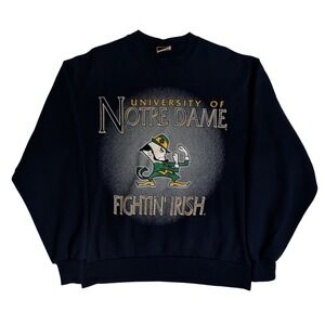 Vintage Notre Dame Fightin' Irish Sweatshirt Mens Size L Blue Crew Neck College